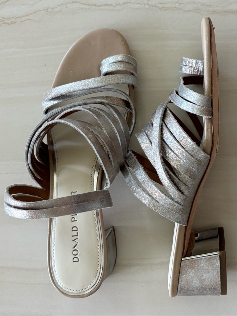 New Donald Pliner Marlow Sandal Strappy Leather 9.5 Silver - Picture 5 of 6